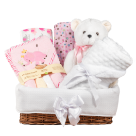 Canatilla para bebé niña, canastilla de regalo para bebé niña, detalle especial para bebé, regalo para nacimiento, regalo para baby shower, detalle para recién nacida con mantita, cobijita, toallas babitas, osito de peluche para regalar, oso para bebé, osito bebé