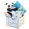 caja para bebe con productos de aseo y peluche panda
