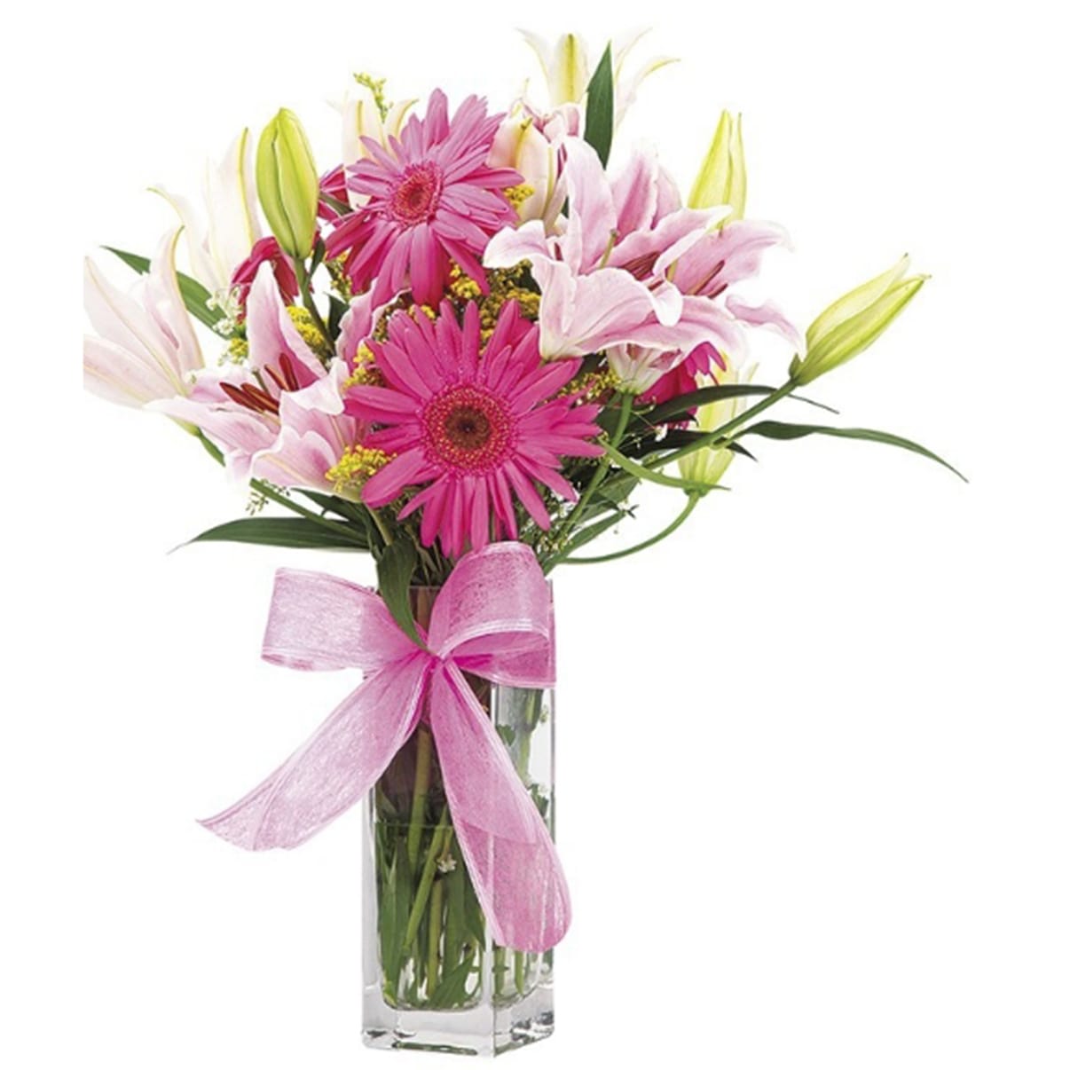 Arreglo de lirios rosados y flores para regalar a mujer