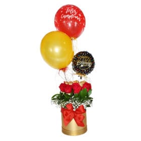 Rosas con ferrero rocher y globos