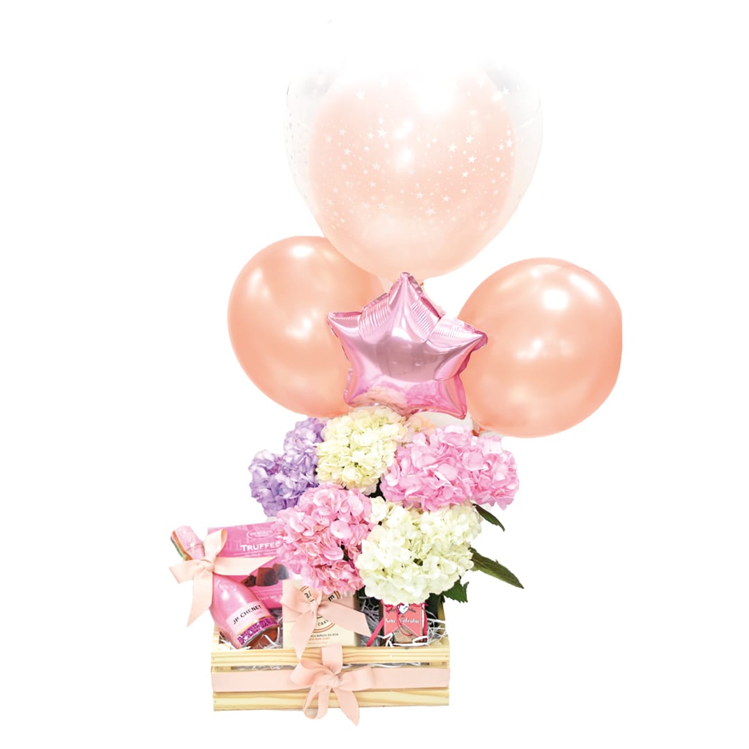 Ancheta de flores con globos