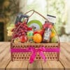 ancheta de frutas con productos gourmet para regalar