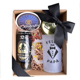 caja para regalar a caballero con cerveza importado y jarro cervecero personalizado estampado para el día del padre