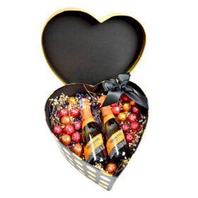 Regalos de aniversario para compartir en pareja con caja de corazón y 2 botellas de champaña para brindar en pareja