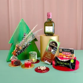 ancheta navideña con whiskey Buchanans, aceitunas pistachos chocolate y mejillones