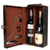 set de 2 vinos para regalar con elegante vinera en cuero y accesorios para vino, regalo perfecto y elegante en navidad, un regalo que no falla, regalo para caballero, vinos para navidad celebra en familia