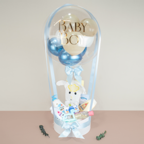 detalle especial para bebé, regalo para nacimiento, regalo para baby shower, detalle para recién nacido, con globo transparente personalizado, con productos de aseo para bebé jhonsons baby y toalla con capota, salida de baño, globos, detalle premium para bebé