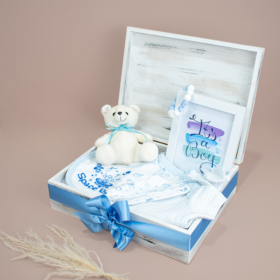 Regalo para bebé, regalo por nacimiento, detalle para bebé niño recién nacido, detalle en caja de madera vintage con osito de peluche, portaretratos, conjunto para bebé y llamadientes, detalle para baby shower, regalo de bebe premium, sorpresa para recien nacido, regalo para bebé en caja vintage