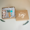 Regalo para bebé niño recien nacido, regalo de babyshower, babyshower, caja para bebe con osito tejido en crochet, osito amigurumi para bebè, con cubiertos y mantica para regalo, regalo de nacimiento, detalle para bebé