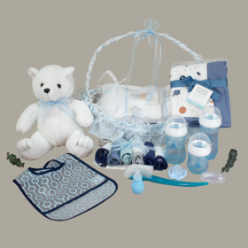 Canatilla para bebé, canastilla de regalo para bebé, detalle especial para bebé, regalo para nacimiento, regalo para baby shower, detalle para recién nacido, con osito de peluche, set de biberones, mantas y almohada para bebé, babero