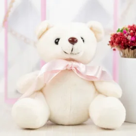 regalo para mujer con mucho amor, flores en pocillo para regalar, osito de peluche para regalo romántico, regalo para dama, día de la mujer, chocolates flores y peluche