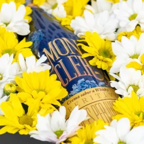 regalo para dama con margaritas de colores y crema de whiskey para regalar, regalo para mujer, regalo día de la mujer, regalo para mamá, regalo día de la madre, margaritas de regalo crema de whiskey moncler